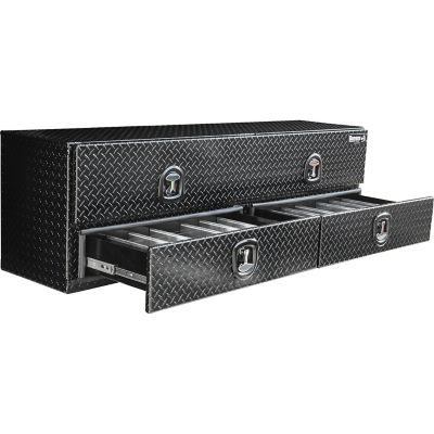Image showing  21 x 18 x 72in. Gloss Black Diamond Tread Aluminum Heavy-Duty Flatbed Contractor Truck Box with Lower Drawers