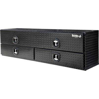 Image showing  21 x 18 x 72in. Gloss Black Diamond Tread Aluminum Heavy-Duty Flatbed Contractor Truck Box with Lower Drawers