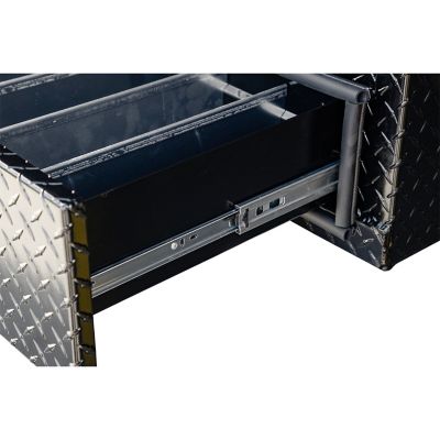 Image showing  21 x 18 x 72in. Gloss Black Diamond Tread Aluminum Heavy-Duty Flatbed Contractor Truck Box with Lower Drawers