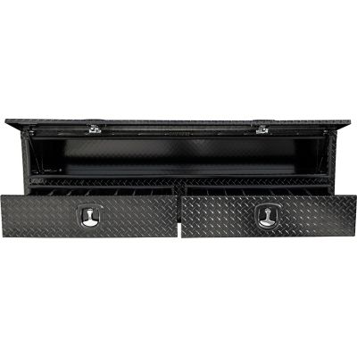 Image showing 6 th Buyers Products 21 x 18 x 72in. Gloss Black Diamond Tread Aluminum Heavy-Duty Flatbed Contractor Truck Box with Lower Drawers
