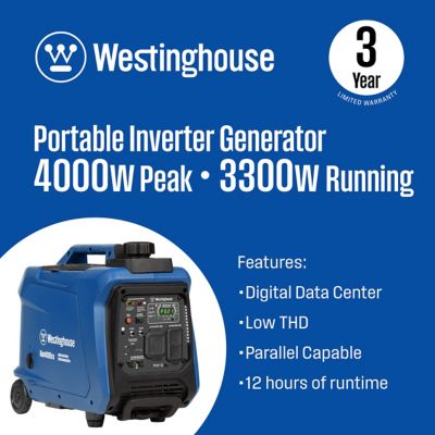 Image showing  4,000/3,300-Watt Gasoline Powered Portable Inverter Generator, Recoil Start, CO Sensor