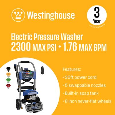 Image showing  2,300 Max PSI 1.76 GPM Electric Cold Water Pressure Washer with 5 Nozzles & Soap Tank