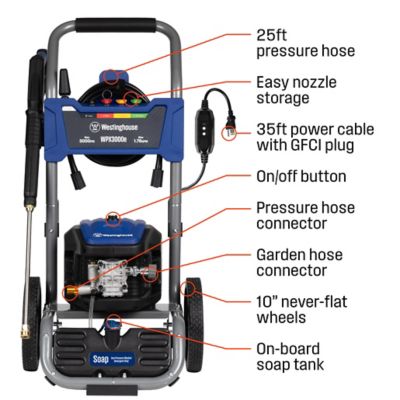 Image showing  3,000 Max PSI 1.76 GPM 13A Electric Cold Water Pressure Washer with 5 Nozzles & Soap Tank