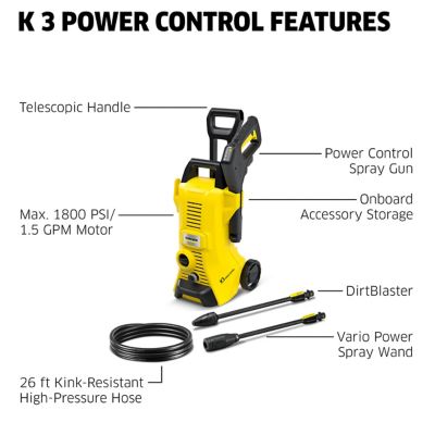 Image showing  1,800 PSI 1.3 GPM Electric Cold Water K 3 Power Control Pressure Washer, 2,100 Max PSI