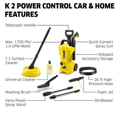 Image showing  1,700 PSI 1.2 GPM Electric Cold Water K 2 Power Control Pressure Washer, 2,000 Max PSI with Care and Home Care Kit