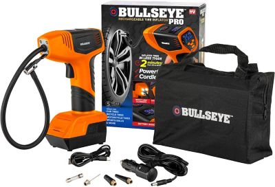 Bullseye 12V Pro 150-PSI Rechargeable Tire Inflator, Air Compressor, Orange