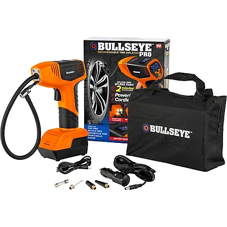 Bullseye Pro 12V 150-PSI Rechargeable Tire Inflator, Air Compressor - Orange