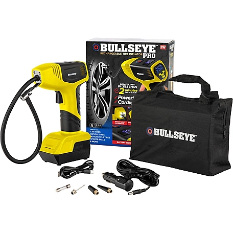 Bullseye Pro 12V 150-PSI Rechargeable Tire Inflator, Air Compressor - Yellow