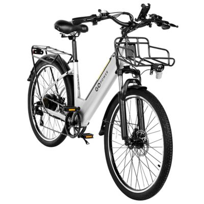 GoPowerBike Go Velo Electric Bike - 750W motor, 26 in. tires, Removeable & Rechargeable 48V battery - Silver