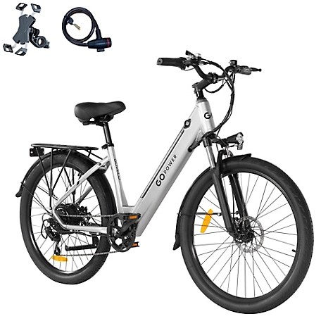 GoPowerBike Go Velo Electric Bike - 750W motor, 26 in. tires, Removeable & Rechargeable 48V battery - Silver