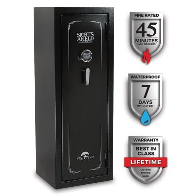 Sports Afield Preserve 18-Gun Fire and Waterproof Gun Safe with Electronic Lock, Black Textured Gloss