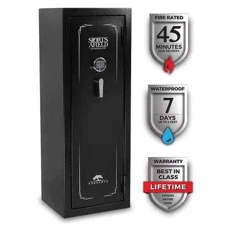 Sports Afield 18 Pistol 6.07 cu Electronic/Key Safe for Preserving Fire and Water Guns Textured Gloss Black Gun Safes