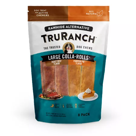 TruRanch Large Collagen Rolls 8 ct Value Pack - Roast Beef and Pumpkin Pie Flavor Dog Bones Rawhide & Rawhide Alternative