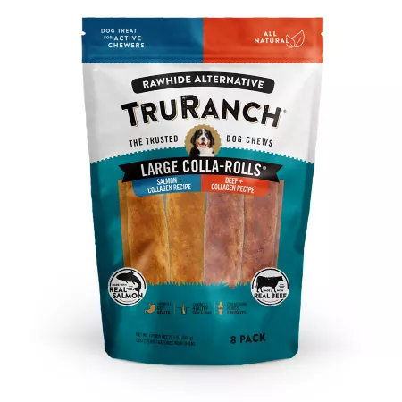 TruRanch Large Collagen Rolls 8 ct Value Pack - Salmon and Beef Flavor Dog Bones Rawhide & Rawhide Alternative