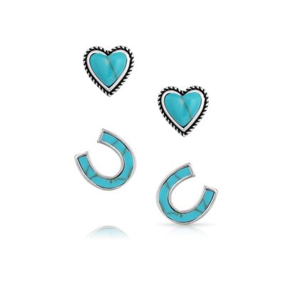 Montana Silversmiths Turquoise Heart & Horseshoe Earring Set, ER5807