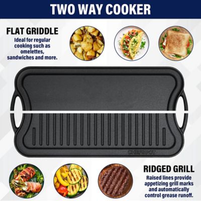 Image showing  Pre-Seasoned Cast Iron Reversible Griddle Plate Pan, Even Heat Distribution, Works On Oven, Stove, Grill, and Fire