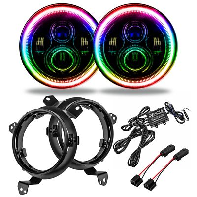 ORACLE Lighting Jeep Wrangler JL/Gladiator JT 7in. High Powered LED Headlights (Pair), Dynamic ColorSHIFT Halos, 5769J-332