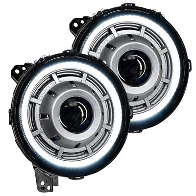 Image showing  Oculus Bi-LED Projector Headlights for Jeep Wrangler JL / Gladiator JT, Satin Silver, 5839-504-PSC