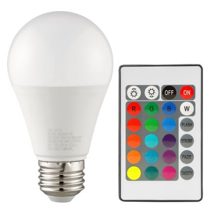 JobSmart 60 Watt Equivalent 800-Lumen A19 Color-Changing LED Light Bulbs with Remote, Warm White, 3,000K