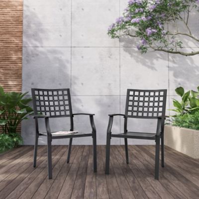 Nuu Garden Outdoor 2-Piece Patio Dining Chair Set, Stackable Design, Black