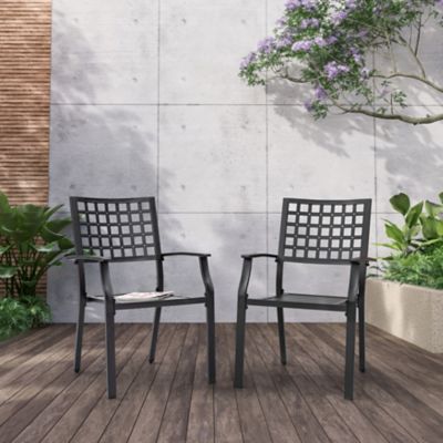 Nuu Garden Outdoor 2-Piece Dining Chair Set, Stackable Design, Black