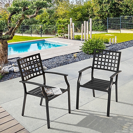 Nuu Garden Outdoor 2-Piece Dining Chair Set, Stackable Design, Black