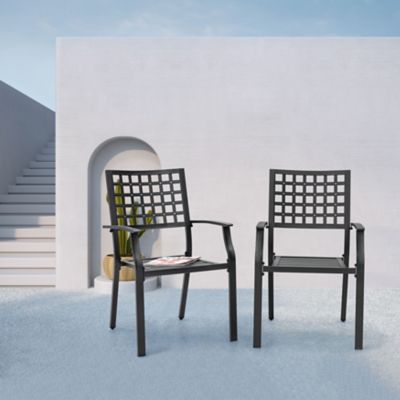 Image showing  Outdoor 2-Piece Patio Dining Chair Set, Stackable Design, Black