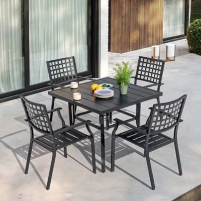 Nuu Garden 5 pc. Outdoor Iron Dining Set with 1.57 in. Umbrella Hole, Black