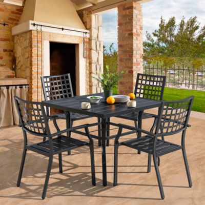 Image showing  5 pc. Outdoor Iron Dining Set with 1.57 in. Umbrella Hole, Black
