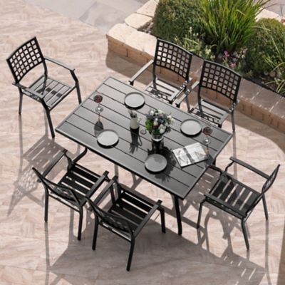 Image showing  7 pc. Outdoor Iron Dining Set with 60.63 Table and 1.57 in. Umbrella Hole, Black