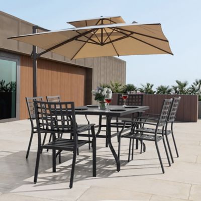 Image showing  7 pc. Outdoor Iron Dining Set with 60.63 Table and 1.57 in. Umbrella Hole, Black