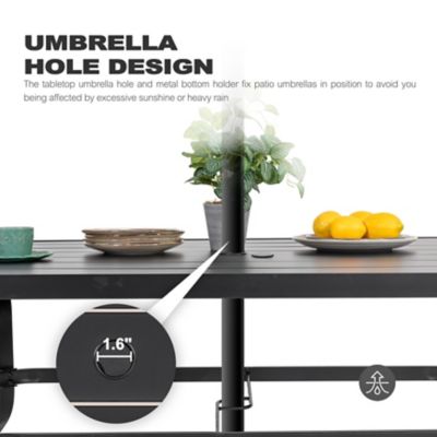 Image showing 6 th Nuu Garden 7 pc. Outdoor Iron Dining Set with 60.63 Table and 1.57 in. Umbrella Hole, Black