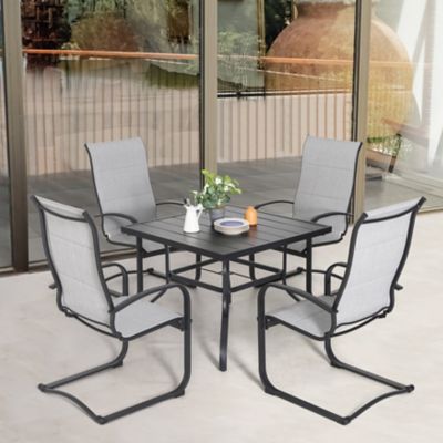 Nuu Garden 5 pc. Outdoor Iron Patio Dining Set with 1.57 in. Umbrella Hole, Gray/Black