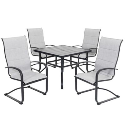 Image showing Nuu Garden 5 pc. Outdoor Iron Patio Dining Set with 1.57 in. Umbrella Hole, Gray/Black