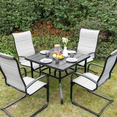 Image showing Nuu Garden 5 pc. Outdoor Iron Patio Dining Set with 1.57 in. Umbrella Hole, Gray/Black