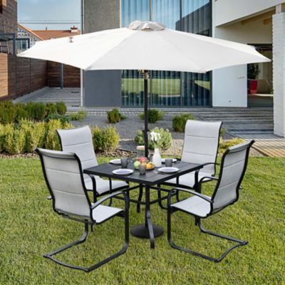 Image showing 8 th Nuu Garden 5 pc. Outdoor Iron Patio Dining Set with 1.57 in. Umbrella Hole, Gray/Black