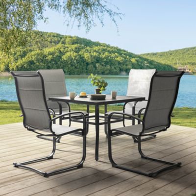 Image showing 9 th Nuu Garden 5 pc. Outdoor Iron Patio Dining Set with 1.57 in. Umbrella Hole, Gray/Black