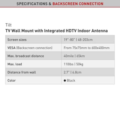 Image showing  19 - 65 in. Tilt TV Mount W/Antenna