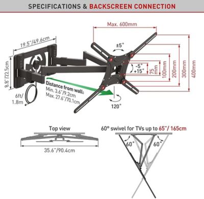 Image showing  40 - 90 in. Full Motion TV Mount with Antenn