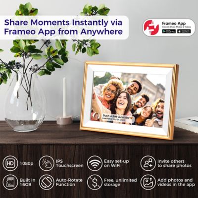 Image showing  10.1 in. WiFi Frameo Digital Picture Frame - Aluminum Frame - Photo Frame, Unlimited Storage (Gold)