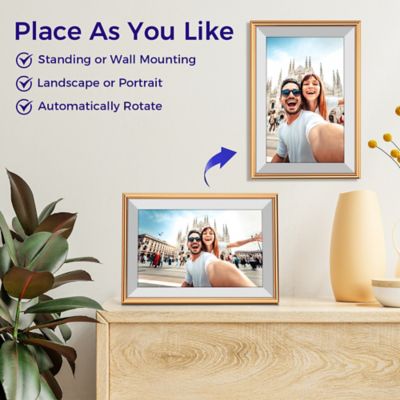 Image showing  10.1 in. WiFi Frameo Digital Picture Frame - Aluminum Frame - Photo Frame, Unlimited Storage (Gold)