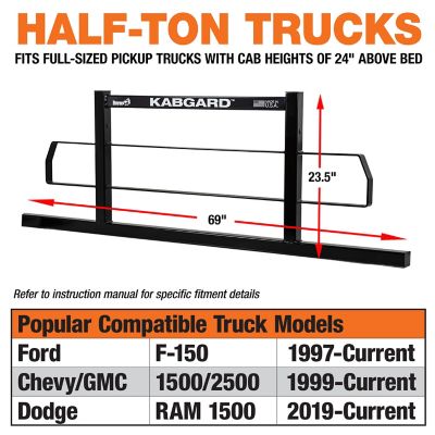 Image showing  Kabgard Steel Headache Rack with Mounting Kit, 69 x 23.5in. Truck Cab Rack, Black