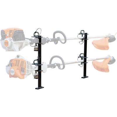 Image showing  Black Steel 2-Channel Lockable Landscape Trimmer Rack for Open Trailers
