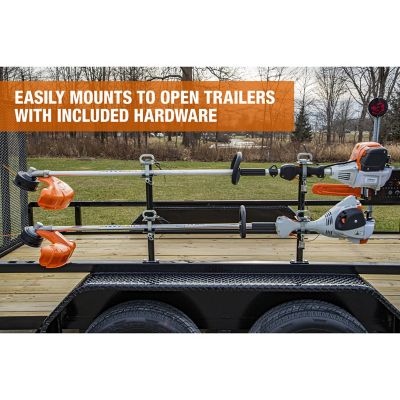 Image showing  Black Steel 2-Channel Lockable Landscape Trimmer Rack for Open Trailers