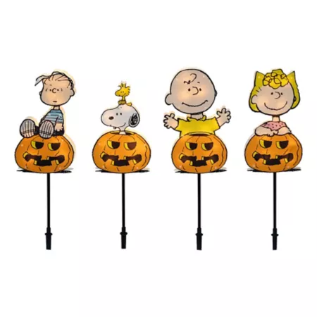 ProductWorks Peanuts Great Pumpkin Gang Path Markers 4 ct Halloween Novelty Lights