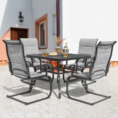 Nuu Garden Outdoor 5-Piece Dining Set with Umbrella Hole, Textilene and Iron, Light Gray
