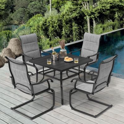 Image showing  Outdoor 5 pc. Dining Set with Umbrella Hole, Textilene and Iron, Light Gray