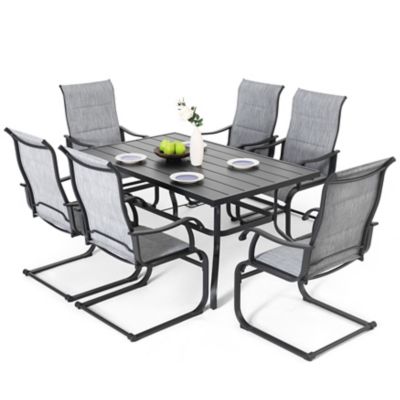 Nuu Garden 7 pc. Outdoor Textilene and Iron Patio Dining Set with Umbrella Hole