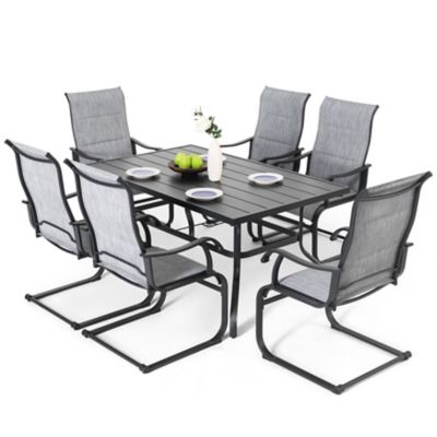 Nuu Garden Outdoor 7-Piece Textilene and Iron Dining Set with Umbrella Hole