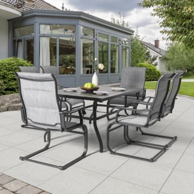Image showing  7 pc. Outdoor Textilene and Iron Patio Dining Set with Umbrella Hole
